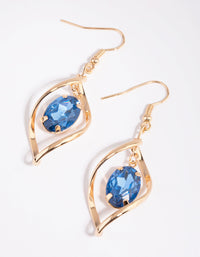 Goud en blauwe gedraaide ovale oorbellen - link has visual effect only