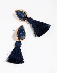 Gold Swirl Beaded Tassel Drop Earrings - link has visual effect only