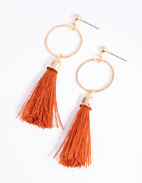 Gold Stud and Orange Tassel Drop Earrings - link has visual effect only