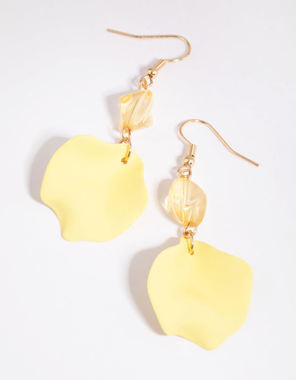 Matte Yellow Bead and Leaf Earrings
