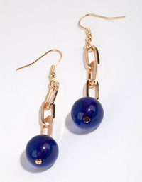 Gold Chain Link and Bead Drop Earrings - link has visual effect only