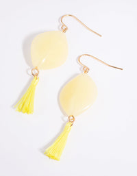 Yellow Bead and Tassel Drop Earrings - link has visual effect only