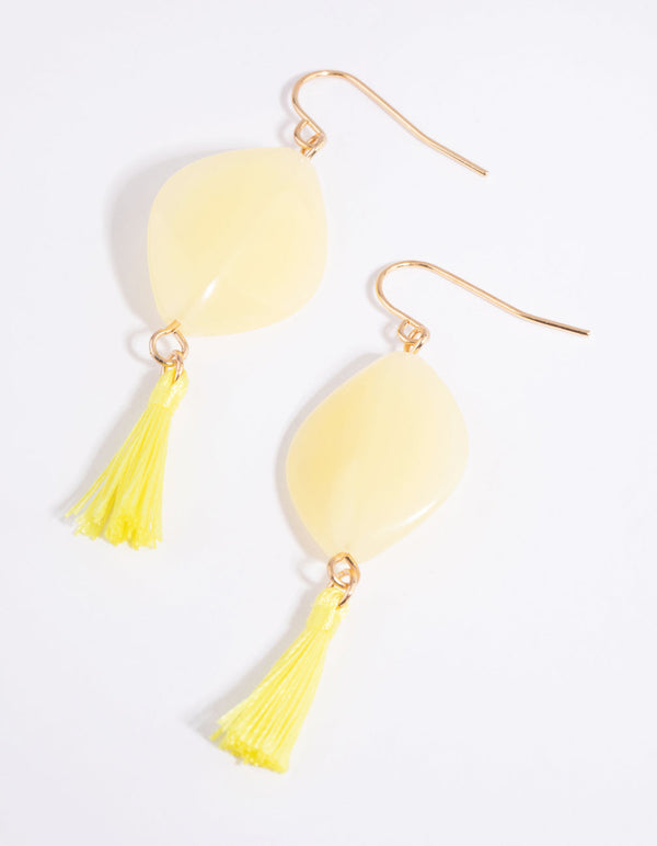 Yellow Bead and Tassel Drop Earrings
