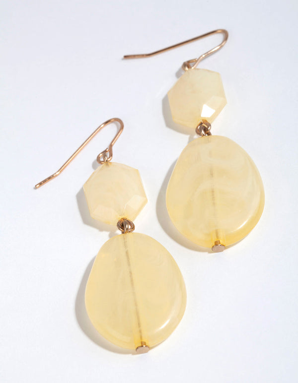 Gold Double Facet Bead Drop Earrings
