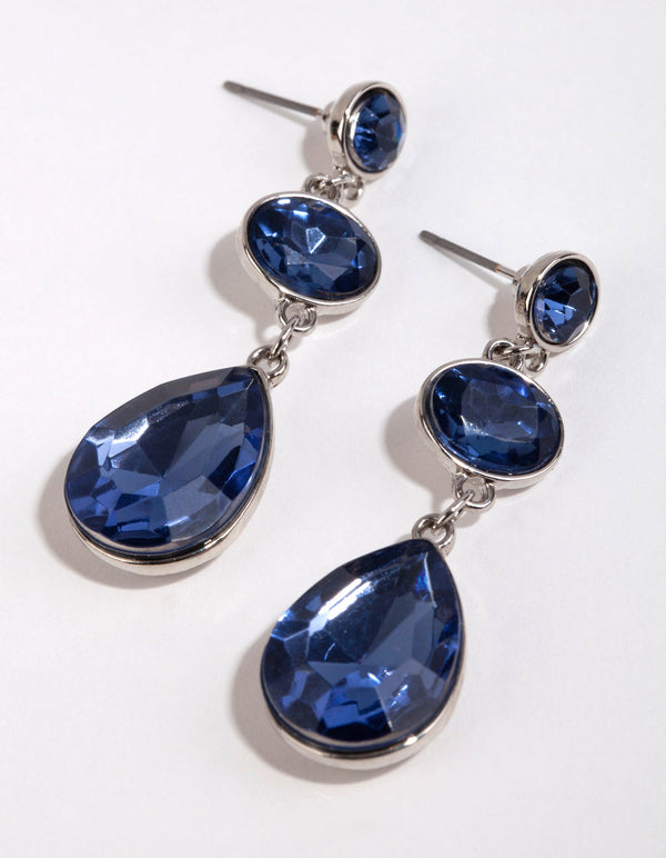 Rhodium Graduated Diamante Drop Earrings
