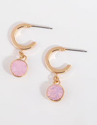 Gold and Pink Diamante Huggie Hoop Earrings - link has visual effect only