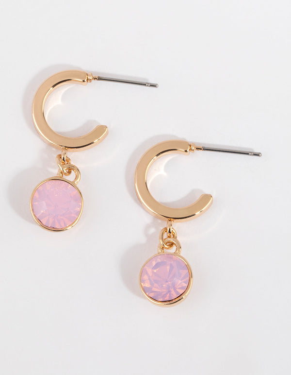 Gold and Pink Diamante Huggie Hoop Earrings