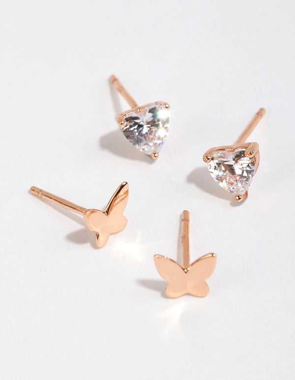 Rose Gold Plated Sterling Silver Butterfly Stud Set