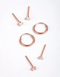 Rose Gold Plated Sterling Silver Pear and Square Earring Pack - link has visual effect only