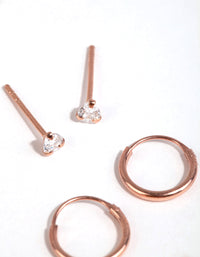Rose Gold Plated Sterling Silver Pear and Square Earring Pack - link has visual effect only