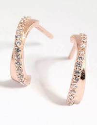 Rose Gold Plated Sterling Silver Cubic Zirconia Crossover Hoop Earrings - link has visual effect only