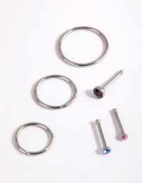 Surgical Steel Graduated Stud and Hoop Nose Stud and Ring Pack - link has visual effect only