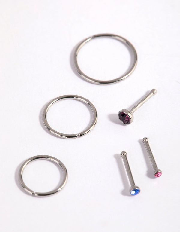 Surgical Steel Graduated Stud and Hoop Nose Stud and Ring Pack