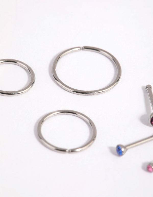 Surgical Steel Graduated Stud and Hoop Nose Stud and Ring Pack