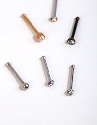 Mixed Metal Ball and Diamante Nose Stud Pack - link has visual effect only