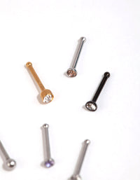 Mixed Metal Ball and Diamante Nose Stud Pack - link has visual effect only