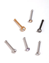 Mixed Metal Ball and Diamante Nose Stud Pack - link has visual effect only