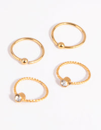 Gold Plated Surgical Steel Textured Diamante Nose Ring Pack - link has visual effect only