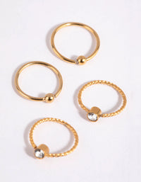 Gold Plated Surgical Steel Textured Diamante Nose Ring Pack - link has visual effect only