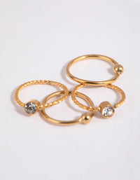 Gold Plated Surgical Steel Textured Diamante Nose Ring Pack - link has visual effect only