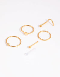 Gold Surgical Steel Mixed Star Nose Stud and Ring Pack - link has visual effect only