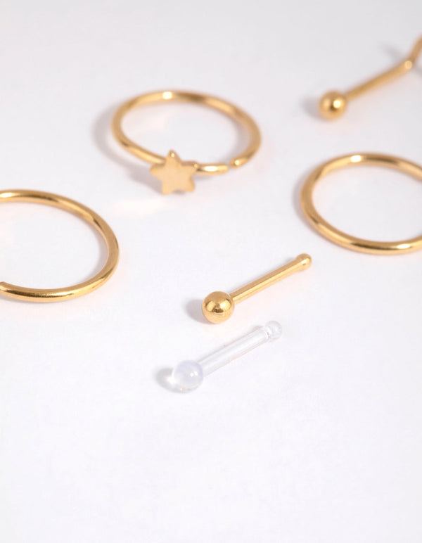 Gold Surgical Steel Mixed Star Nose Stud and Ring Pack
