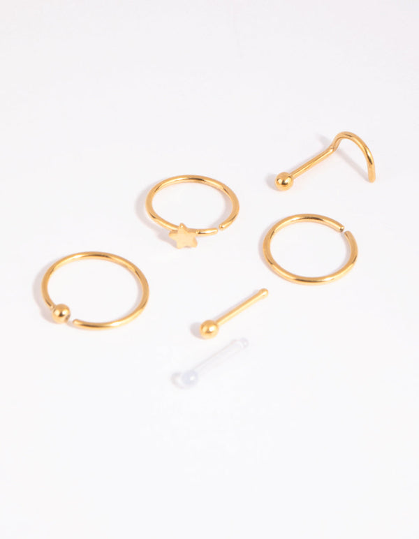 Gold Surgical Steel Mixed Star Nose Stud and Ring Pack