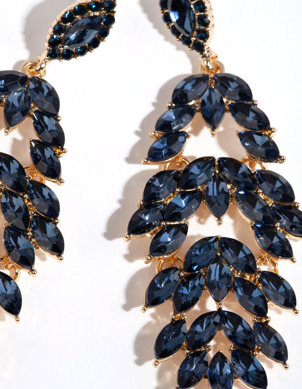 Gold Navette Stone Drop Earrings
