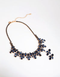 Blue Glamorous Diamante Necklace and Earrings Set - link has visual effect only