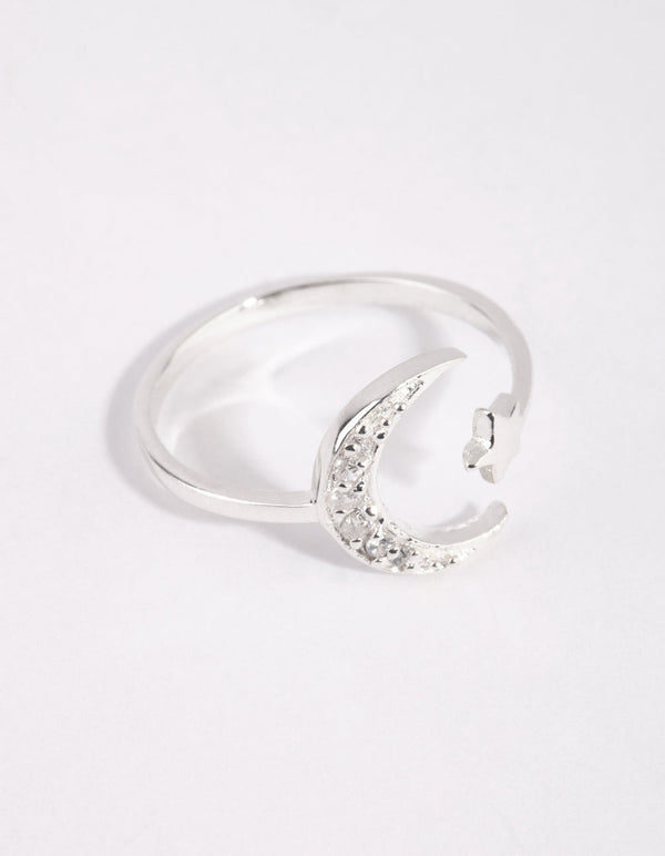 Sterling Silver Moon and Star Ring