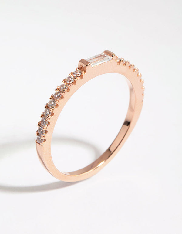 Rose Gold Plated Sterling Silver Baguette Ring