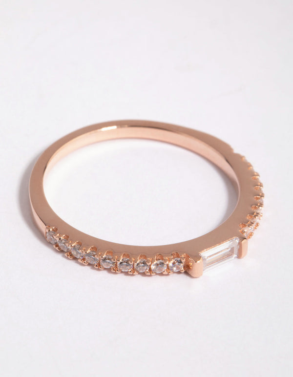 Rose Gold Plated Sterling Silver Baguette Ring