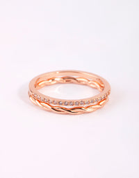 Rose Gold Plated Sterling Silver Diamante Ring Set - link has visual effect only