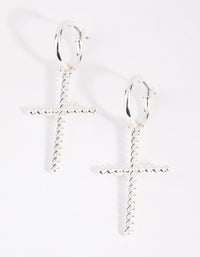 Silver Twisted Cross Huggie Earrings - link has visual effect only