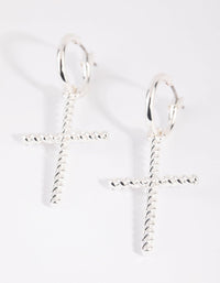 Silver Twisted Cross Huggie Earrings - link has visual effect only