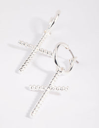 Silver Twisted Cross Huggie Earrings - link has visual effect only