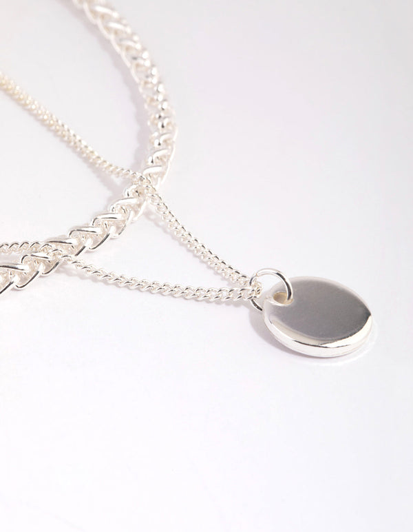 Silver Mesh Chain Disc Layered Necklace