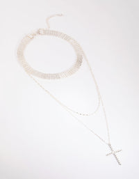 Silver Mesh and Cross Necklace - link has visual effect only