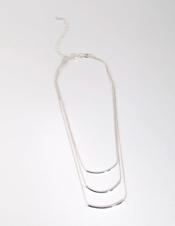 Silver Fine Plain Layered Necklace