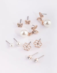 Rose Gold Flower and Butterfly Stud Earring Pack - link has visual effect only