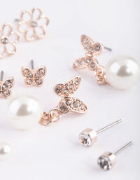 Rose Gold Flower and Butterfly Stud Earring Pack - link has visual effect only