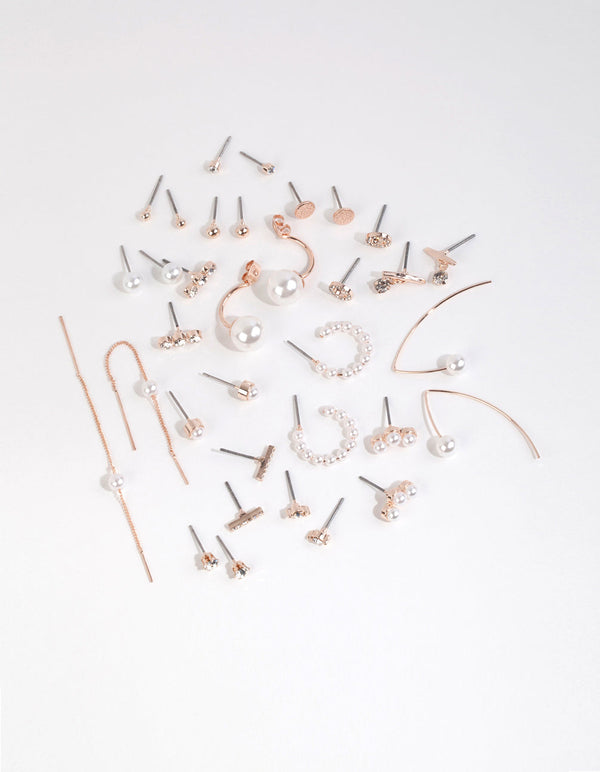 Rose Gold Mixed Pearl Earring Pack