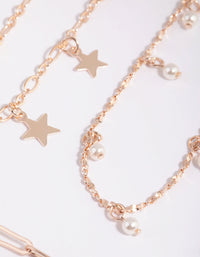 Rose Gold Star and Pearl Choker Necklace Pack - link has visual effect only