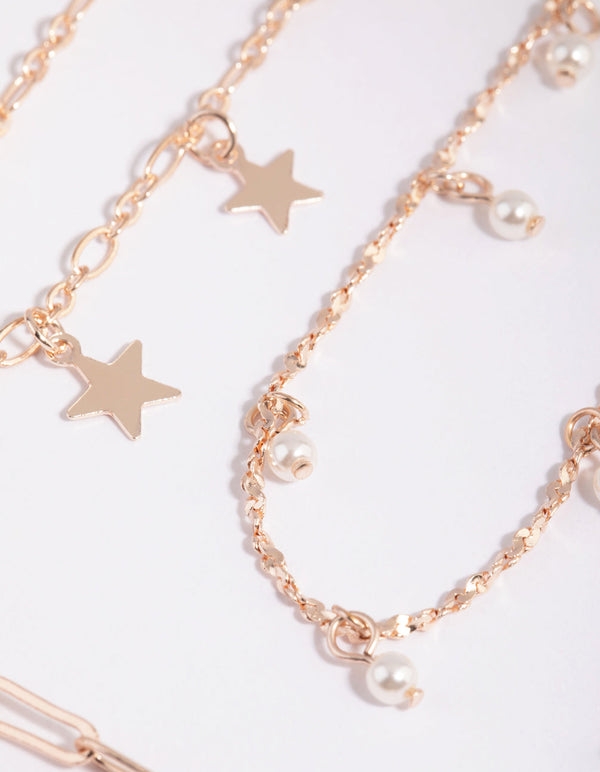 Rose Gold Star and Pearl Choker Necklace Pack