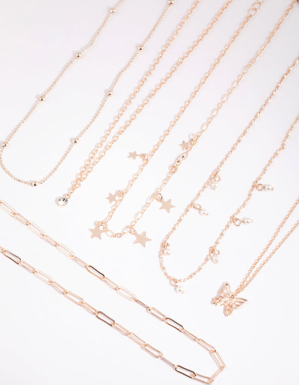 Rose Gold Star and Pearl Choker Necklace Pack