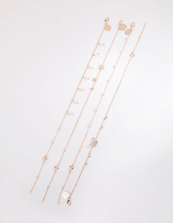 Rose Gold Butterfly Jingle Bracelet and Anklet Pack