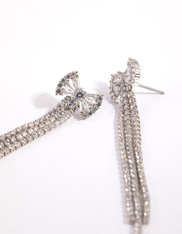 Silver Cubic Zirconia Navette Bow Earrings