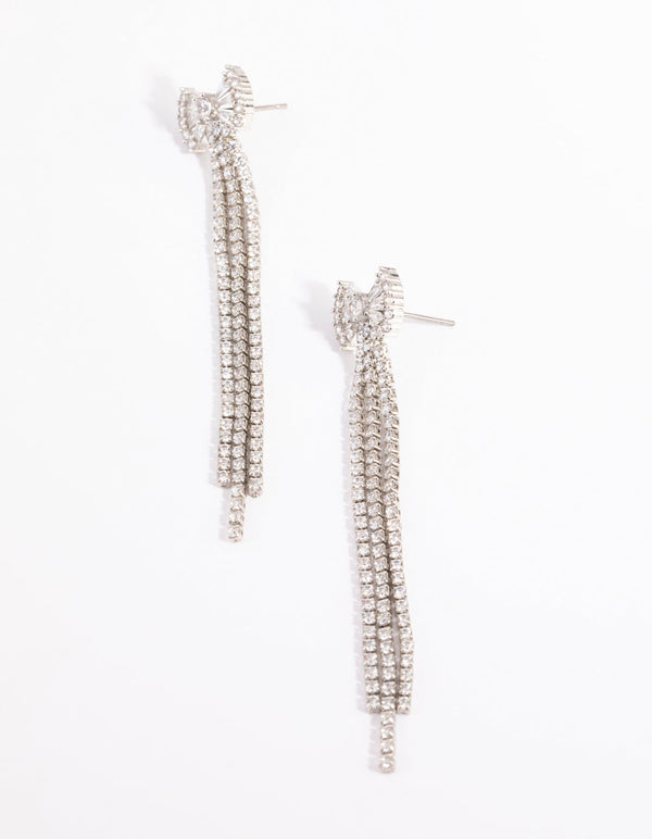 Silver Cubic Zirconia Navette Bow Earrings