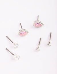Silver and Pink Cubic Zirconia Stud Earring Pack - link has visual effect only