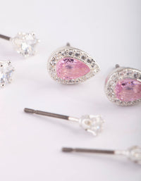 Silver and Pink Cubic Zirconia Stud Earring Pack - link has visual effect only